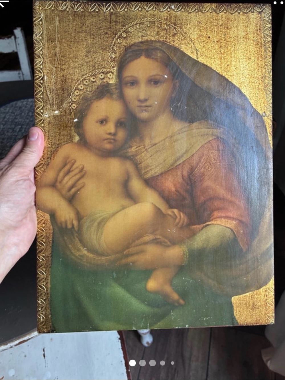 Classic Madonna and Child Home Art Print in Gold, Green and Red